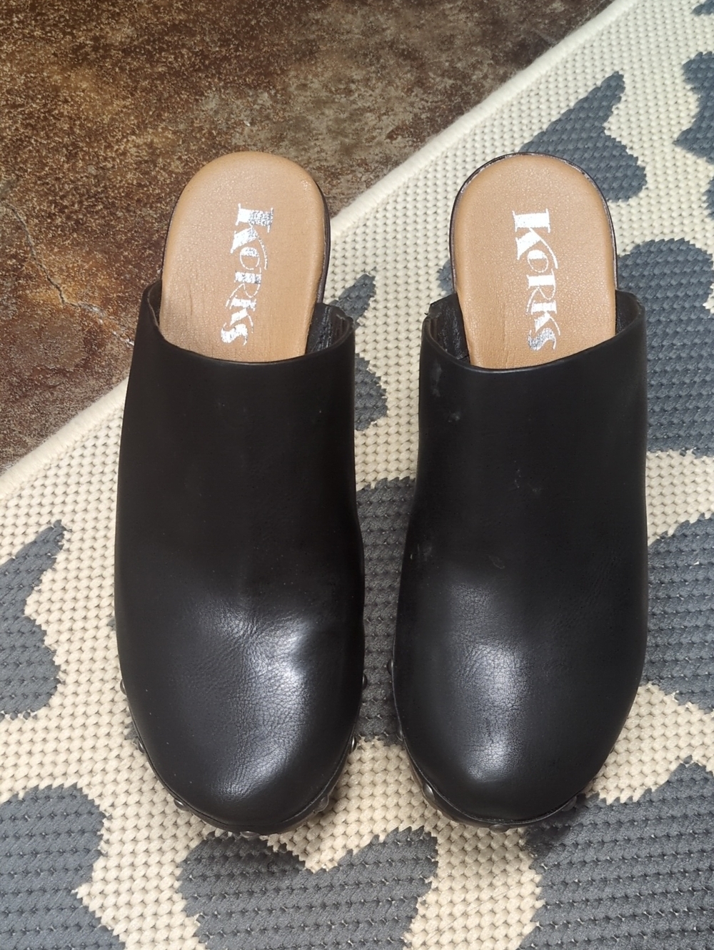 Kork-Ease Black Leather Slip-On Mule Clogs